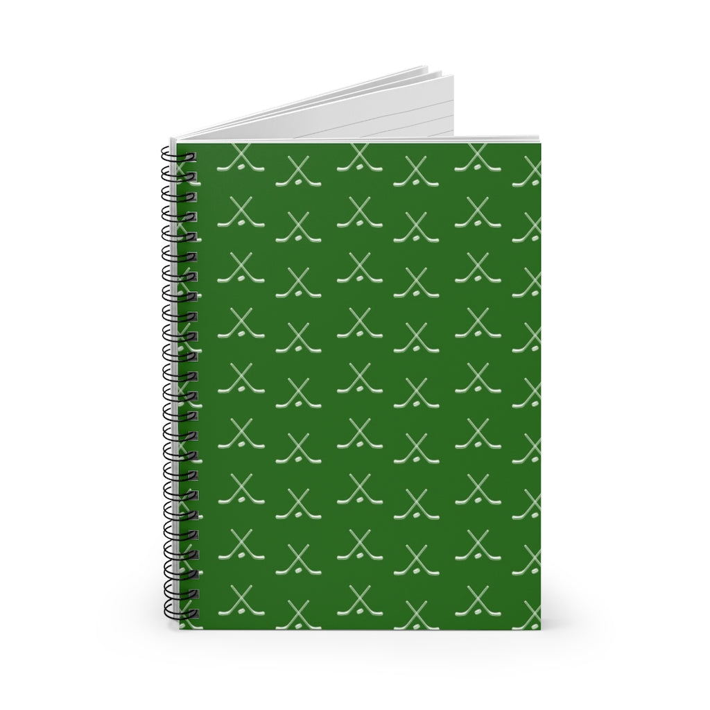 Hockey Lover Ruled Line Paper Spiral Notebook - Hockey Player, Team Mom, Green and White Graphic Hockey Gifts for Kids, Moms