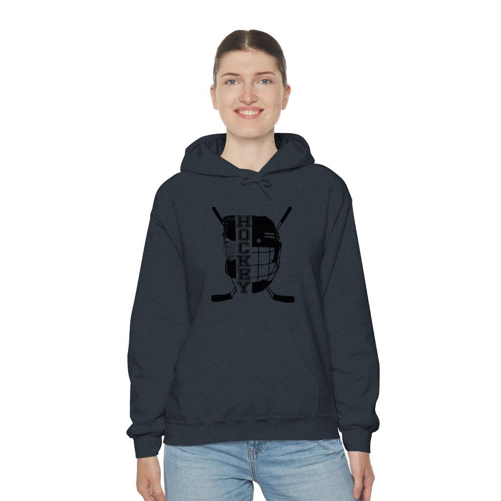 Hockey Player Gifts: Ice Skates Stick & Helmet, Retro Vintage Unisex Heavy Blend Hooded Sweatshirt