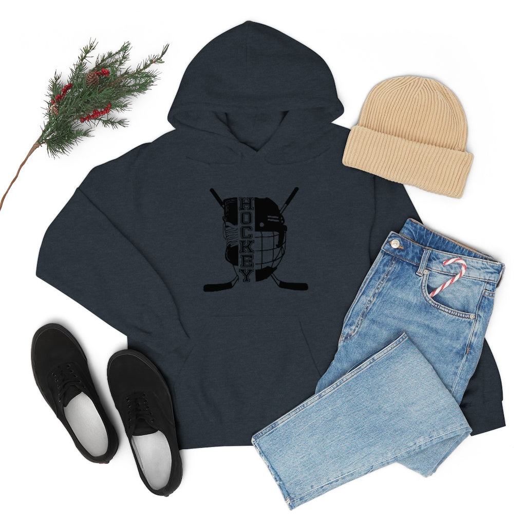 Hockey Player Gifts: Ice Skates Stick & Helmet, Retro Vintage Unisex Heavy Blend Hooded Sweatshirt