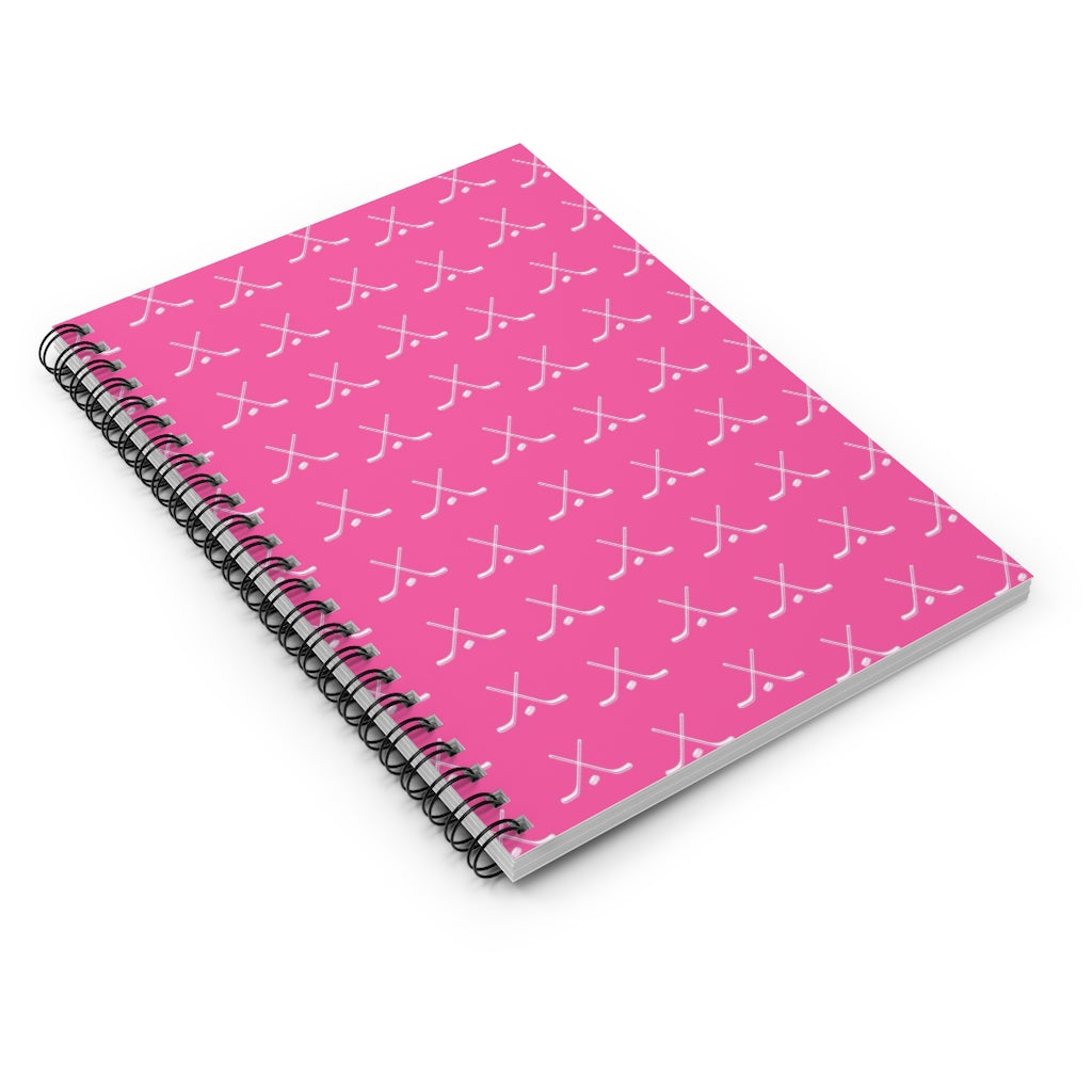 Hockey Lover Ruled Line Paper Spiral Notebook - Hockey Player, Team Mom, Pink and White Graphic Hockey Gifts for Kids, Moms