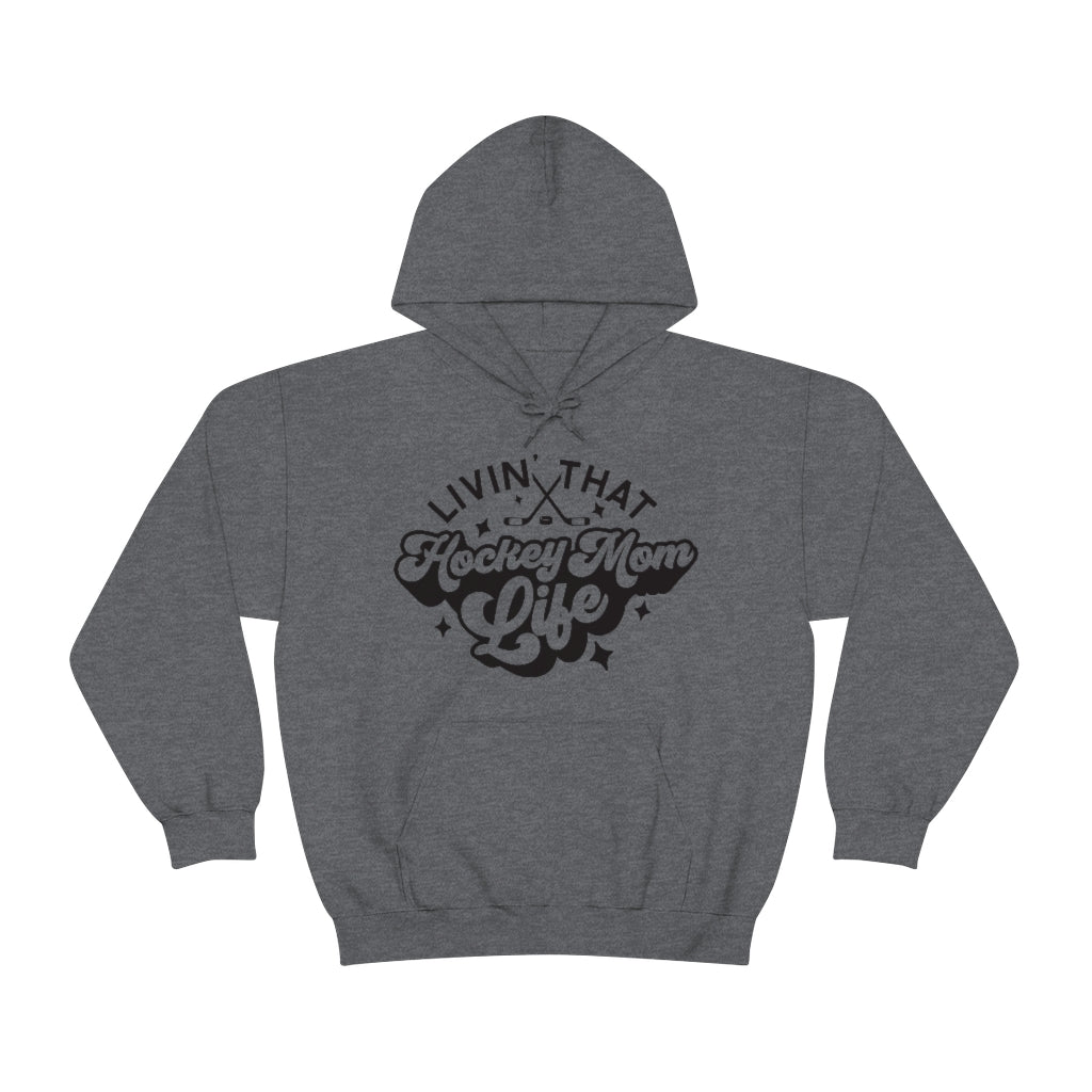 Living The Hockey Mom Life Hockey Mom Gifts: Retro Vintage Lettering Unisex Heavy Blend Hooded Sweatshirt