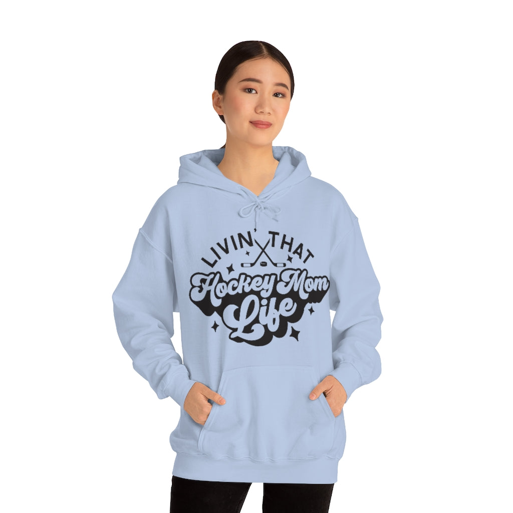 Living The Hockey Mom Life Hockey Mom Gifts: Retro Vintage Lettering Unisex Heavy Blend Hooded Sweatshirt