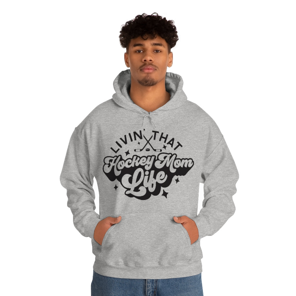 Living The Hockey Mom Life Hockey Mom Gifts: Retro Vintage Lettering Unisex Heavy Blend Hooded Sweatshirt