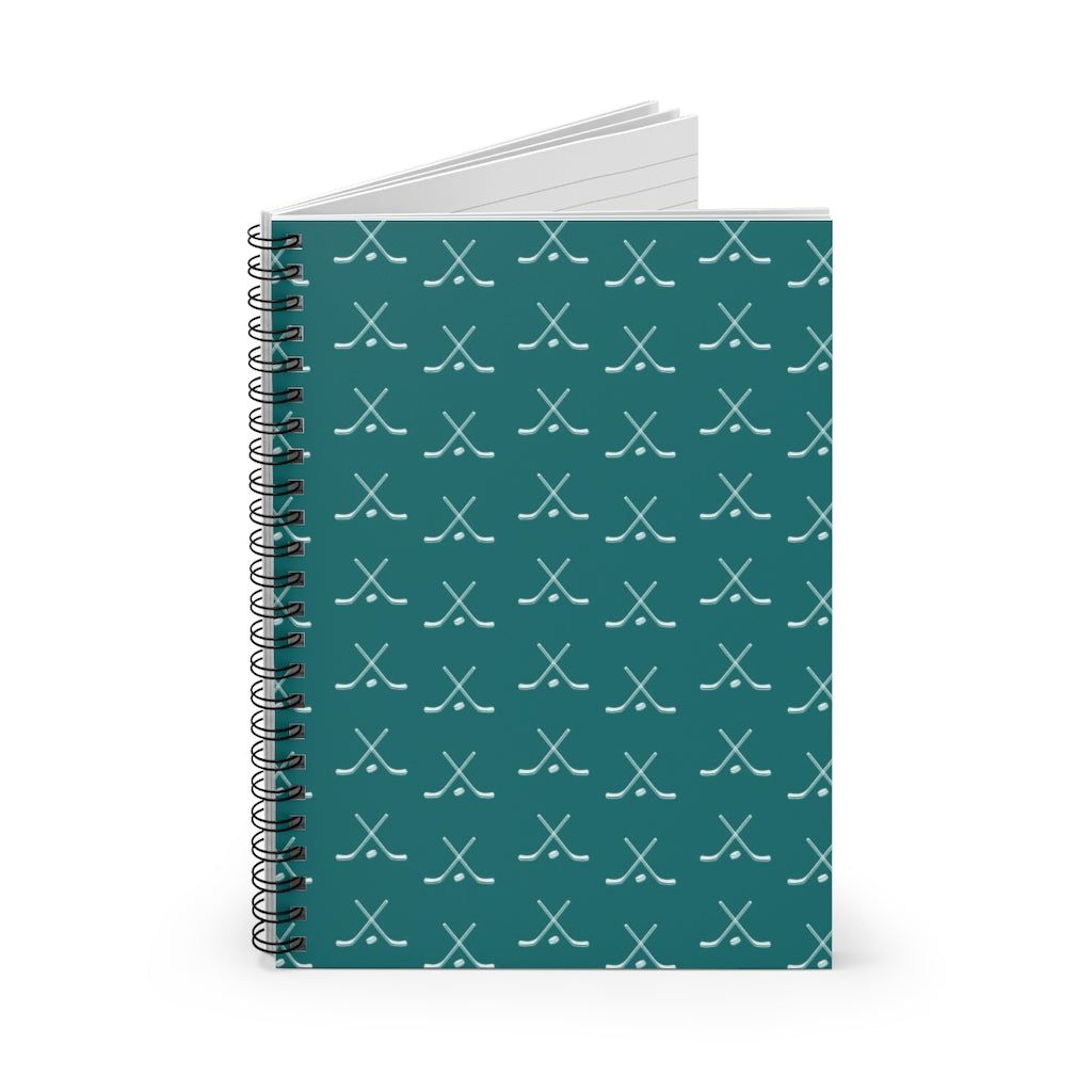 Hockey Lover Ruled Line Paper Spiral Notebook - Hockey Player, Team Mom, Teal and White Graphic Hockey Gifts for Kids, Moms, Aqua, Turquoise