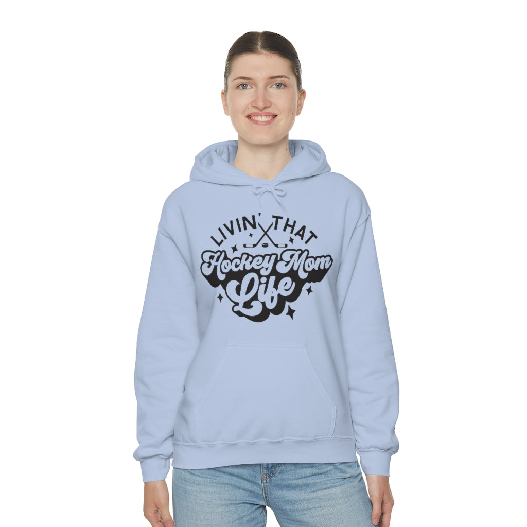 Living The Hockey Mom Life Hockey Mom Gifts: Retro Vintage Lettering Unisex Heavy Blend Hooded Sweatshirt