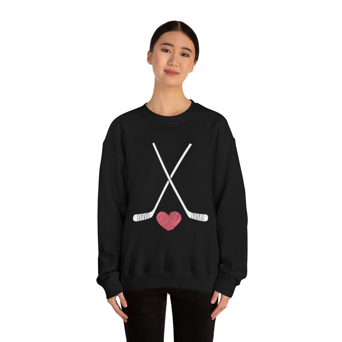 Hockey Stick Sweatshirt Heart Hockey Puck | Hockey Mom Shirt | Hockey Sweatshirt | Hockey Gifts | Sweaters for Women | Hockey Art