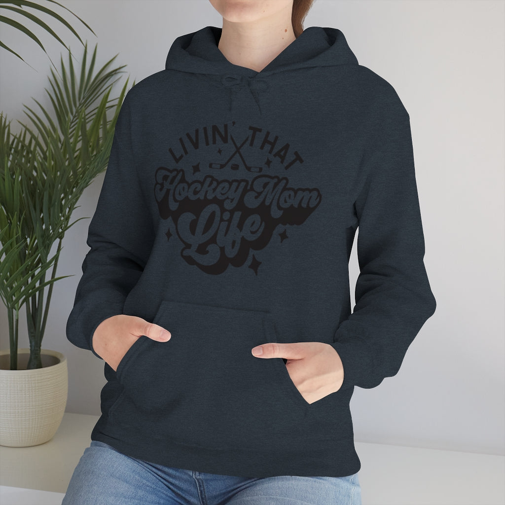 Living The Hockey Mom Life Hockey Mom Gifts: Retro Vintage Lettering Unisex Heavy Blend Hooded Sweatshirt