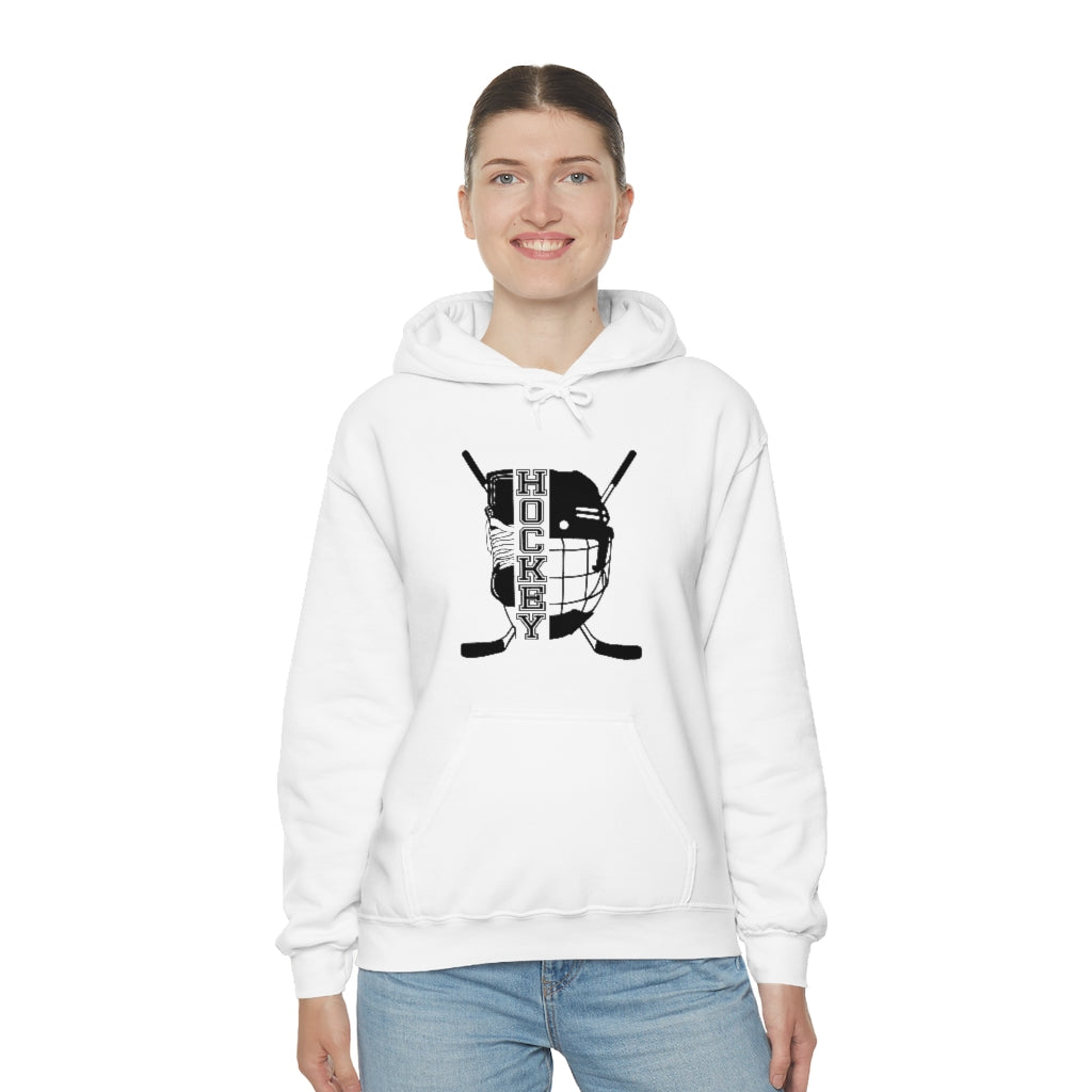 Hockey Player Gifts: Ice Skates Stick & Helmet, Retro Vintage Unisex Heavy Blend Hooded Sweatshirt