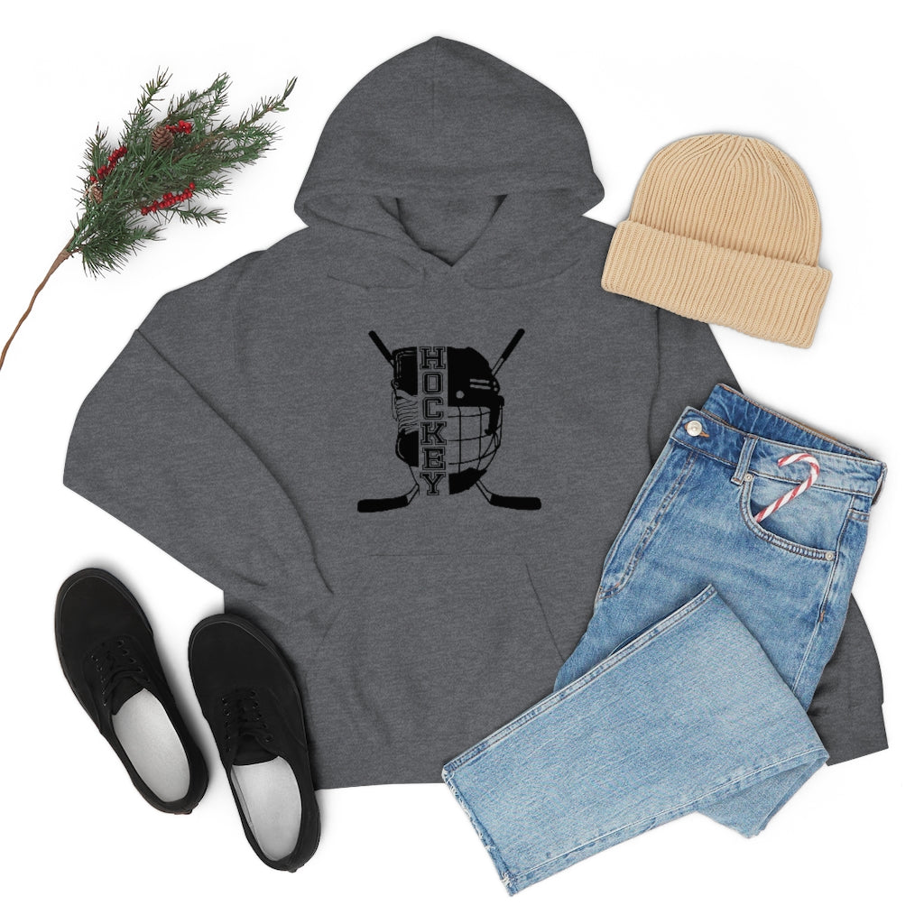 Hockey Player Gifts: Ice Skates Stick & Helmet, Retro Vintage Unisex Heavy Blend Hooded Sweatshirt