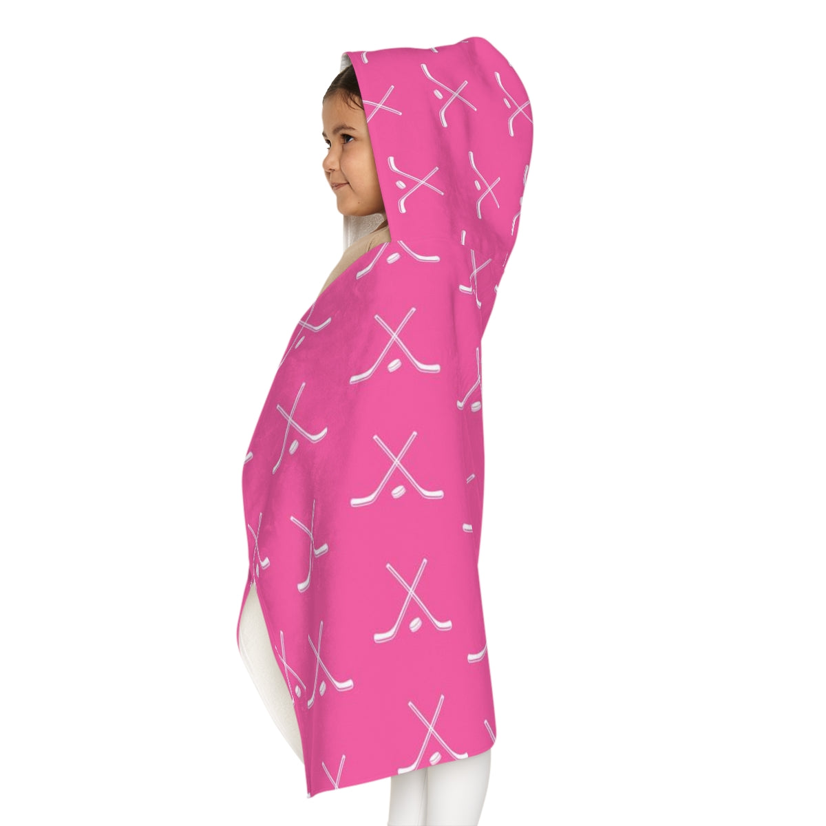 Hockey Player Youth Hooded Towel, Gifts for Hockey Players, Bathroom Towel, Hockey Sticks Pink and White