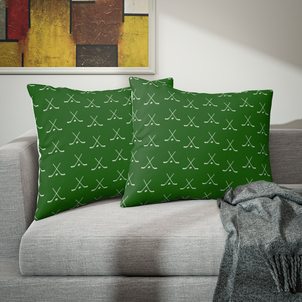 Hockey Lover Bedding - Pillow Sham Standard, Hockey Sticks, Boys Bedroom, Hockey Player Bedroom Decor Green and White