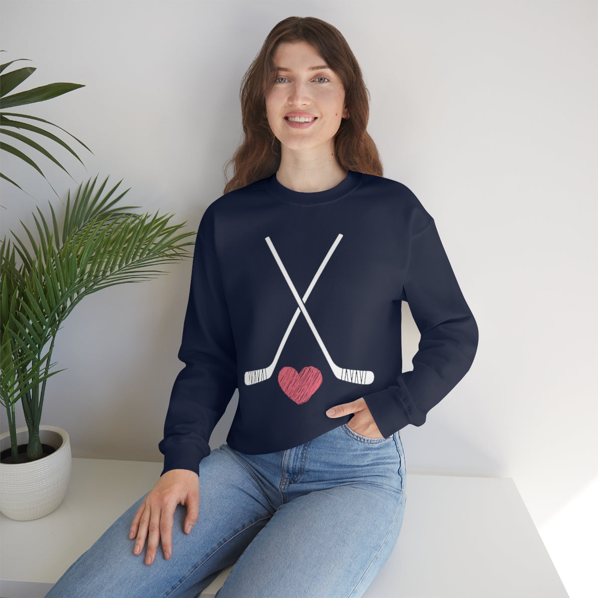 Hockey Stick Sweatshirt Heart Hockey Puck | Hockey Mom Shirt | Hockey Sweatshirt | Hockey Gifts | Sweaters for Women | Hockey Art