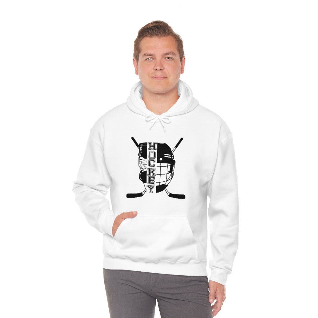 Hockey Player Gifts: Ice Skates Stick & Helmet, Retro Vintage Unisex Heavy Blend Hooded Sweatshirt