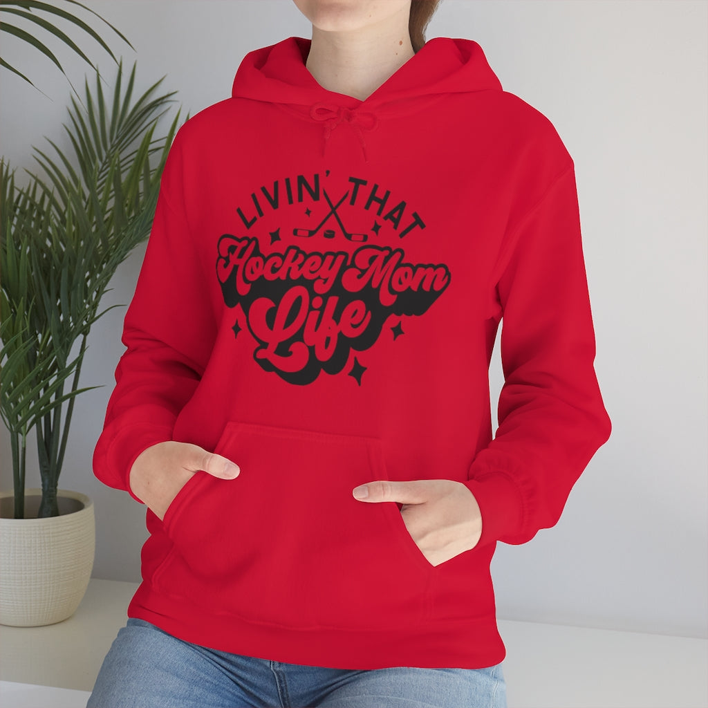 Living The Hockey Mom Life Hockey Mom Gifts: Retro Vintage Lettering Unisex Heavy Blend Hooded Sweatshirt