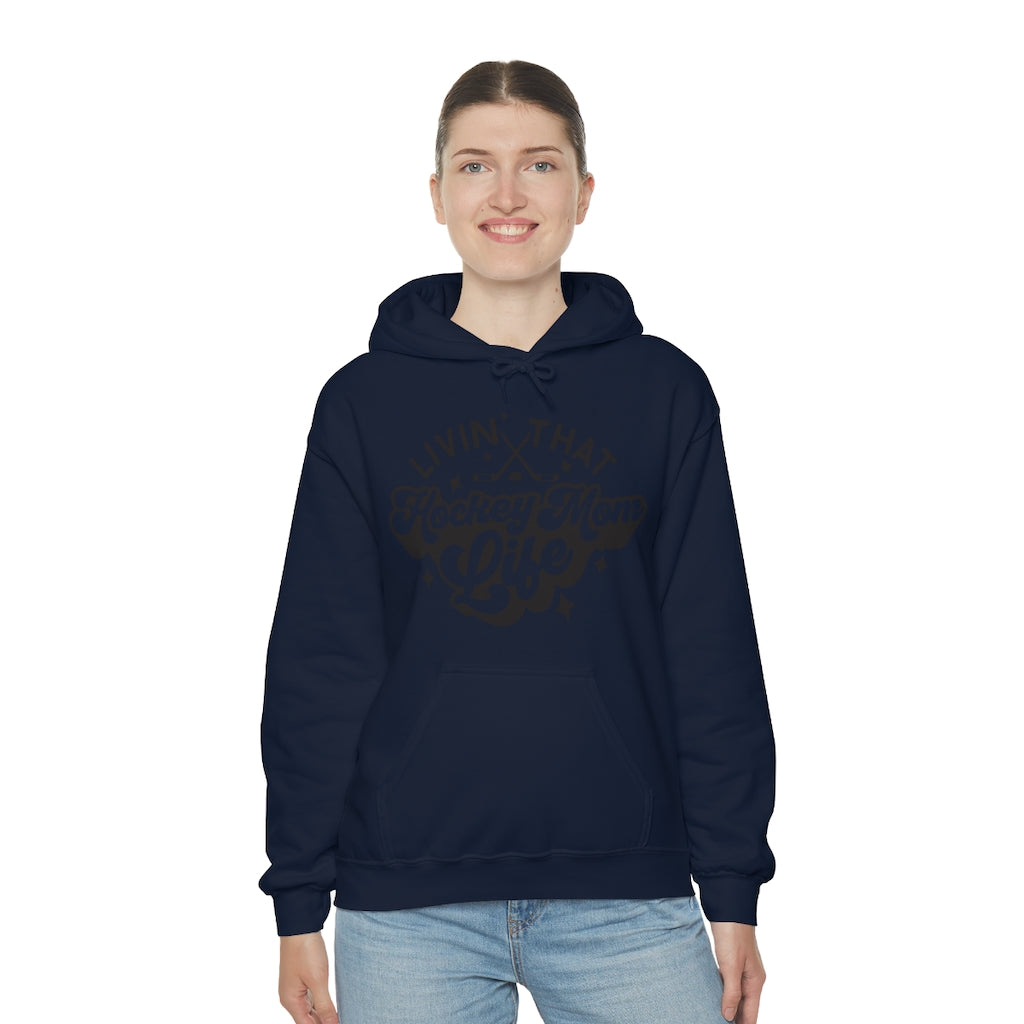 Living The Hockey Mom Life Hockey Mom Gifts: Retro Vintage Lettering Unisex Heavy Blend Hooded Sweatshirt