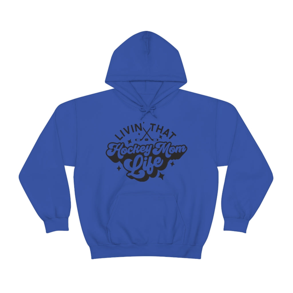 Living The Hockey Mom Life Hockey Mom Gifts: Retro Vintage Lettering Unisex Heavy Blend Hooded Sweatshirt