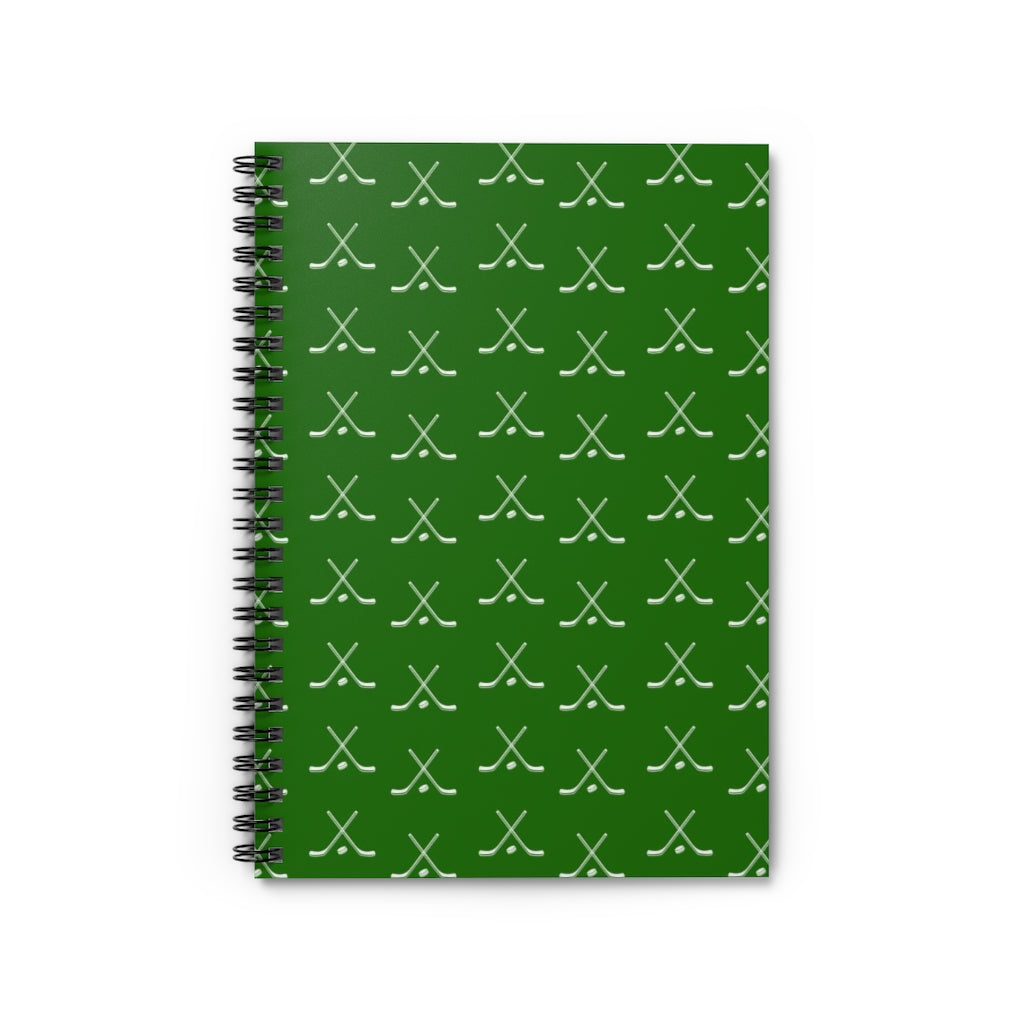 Hockey Lover Ruled Line Paper Spiral Notebook - Hockey Player, Team Mom, Green and White Graphic Hockey Gifts for Kids, Moms