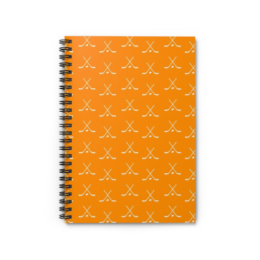 Hockey Lover Ruled Line Paper Spiral Notebook - Hockey Player, Team Mom, Orange and White Graphic Hockey Gifts for Kids, Moms, Fans