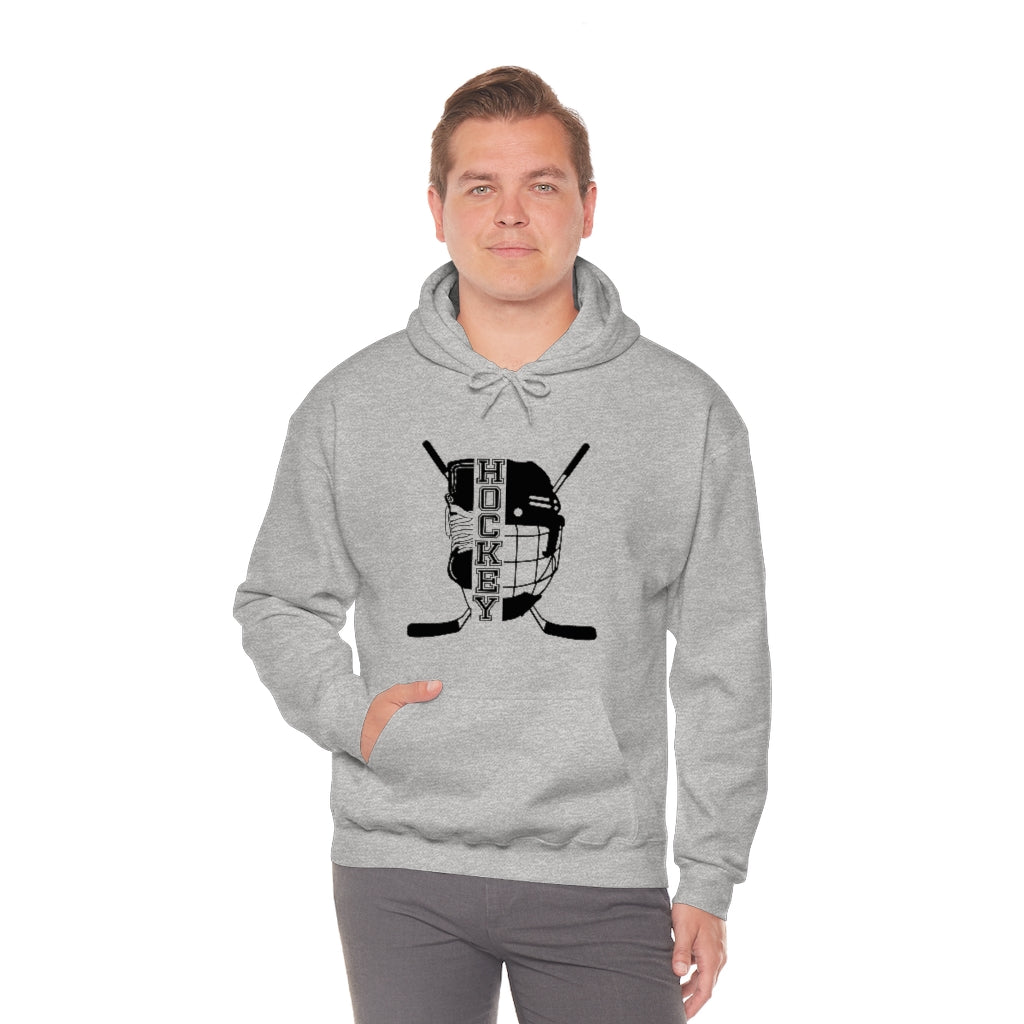 Hockey Player Gifts: Ice Skates Stick & Helmet, Retro Vintage Unisex Heavy Blend Hooded Sweatshirt