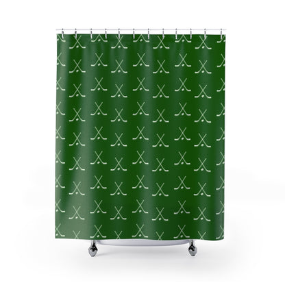 Hockey Lover Hockey Stick Bathroom Shower Curtains - Green and White Team