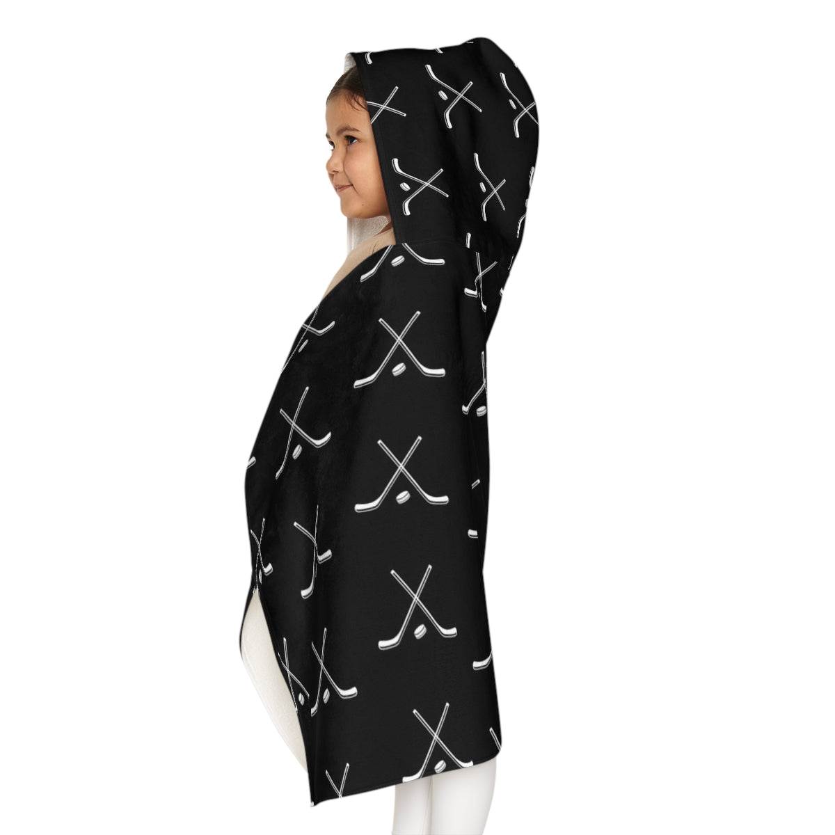 Hockey Player Youth Hooded Towel, Gifts for Hockey Players, Bathroom Towel, Hockey Sticks Black and White