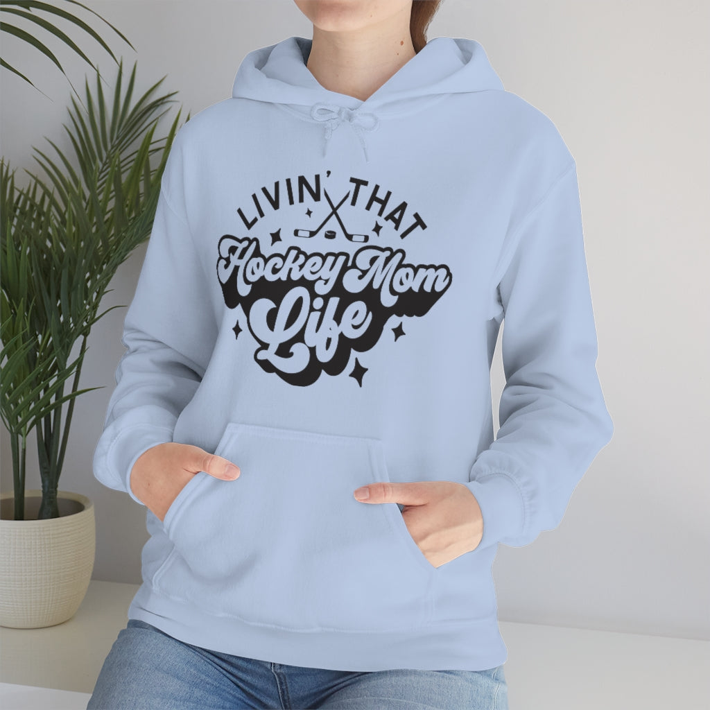 Living The Hockey Mom Life Hockey Mom Gifts: Retro Vintage Lettering Unisex Heavy Blend Hooded Sweatshirt