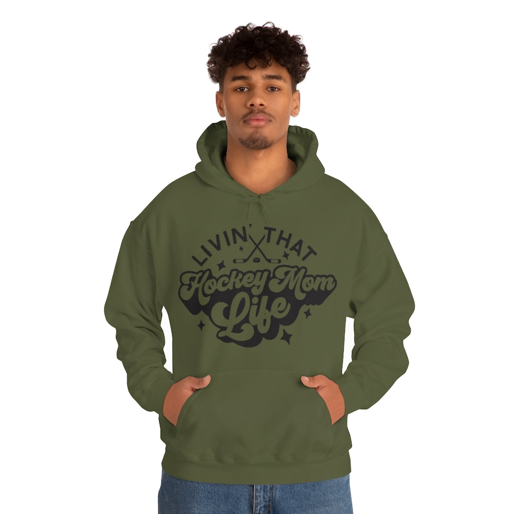 Living The Hockey Mom Life Hockey Mom Gifts: Retro Vintage Lettering Unisex Heavy Blend Hooded Sweatshirt