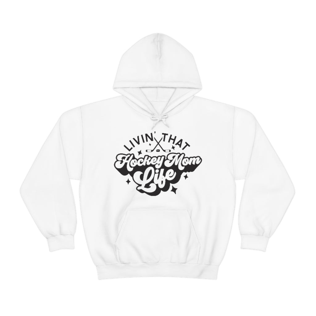 Living The Hockey Mom Life Hockey Mom Gifts: Retro Vintage Lettering Unisex Heavy Blend Hooded Sweatshirt