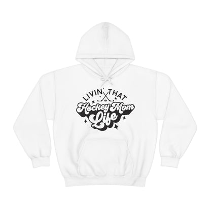 Living The Hockey Mom Life Hockey Mom Gifts: Retro Vintage Lettering Unisex Heavy Blend Hooded Sweatshirt