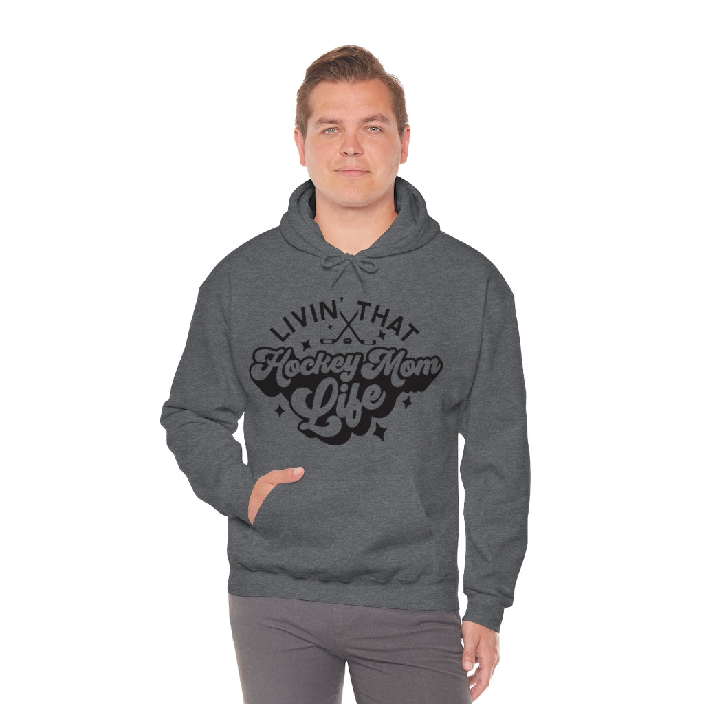 Living The Hockey Mom Life Hockey Mom Gifts: Retro Vintage Lettering Unisex Heavy Blend Hooded Sweatshirt