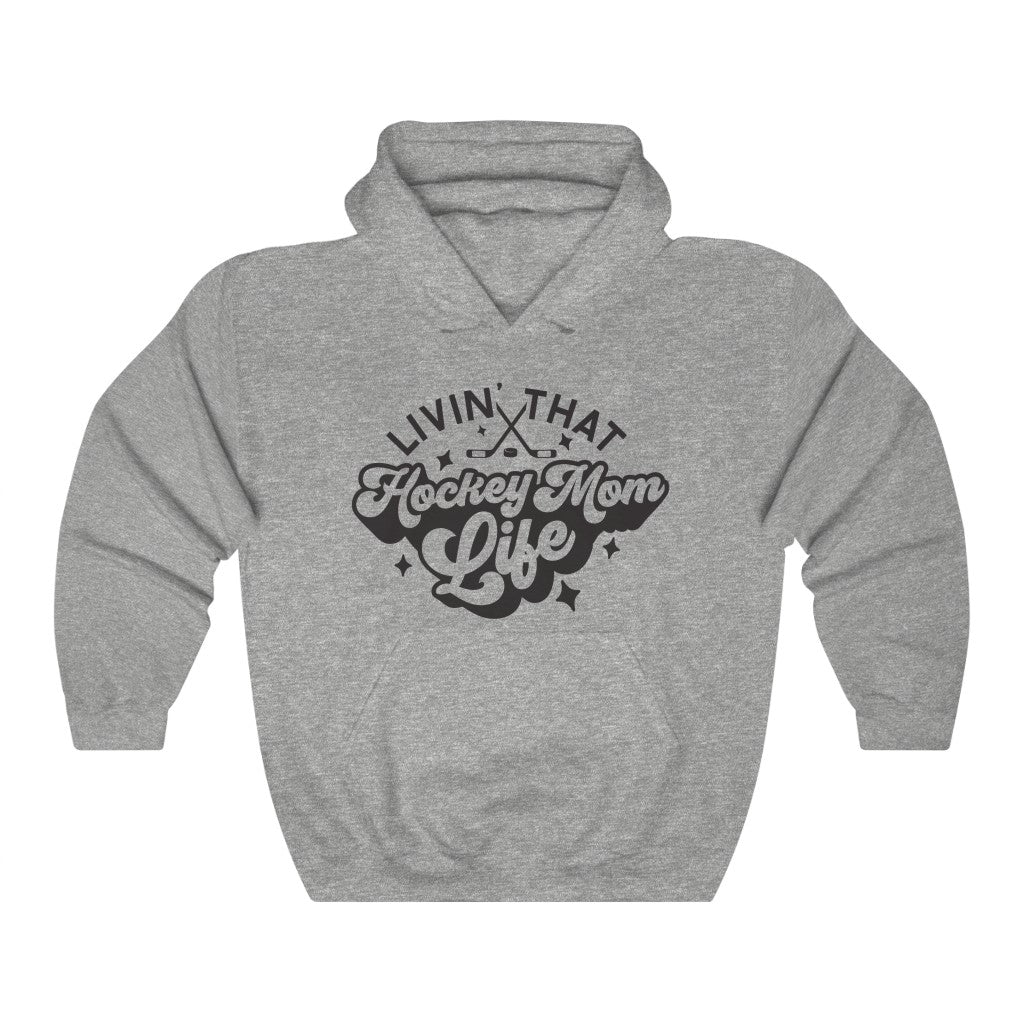 Living The Hockey Mom Life Hockey Mom Gifts: Retro Vintage Lettering Unisex Heavy Blend Hooded Sweatshirt