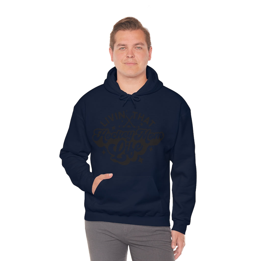 Living The Hockey Mom Life Hockey Mom Gifts: Retro Vintage Lettering Unisex Heavy Blend Hooded Sweatshirt