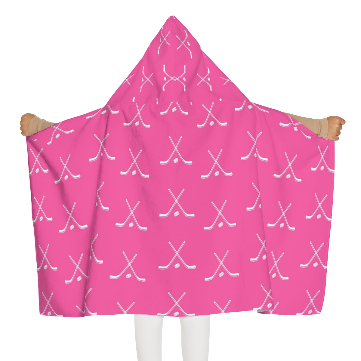 Hockey Player Youth Hooded Towel, Gifts for Hockey Players, Bathroom Towel, Hockey Sticks Pink and White