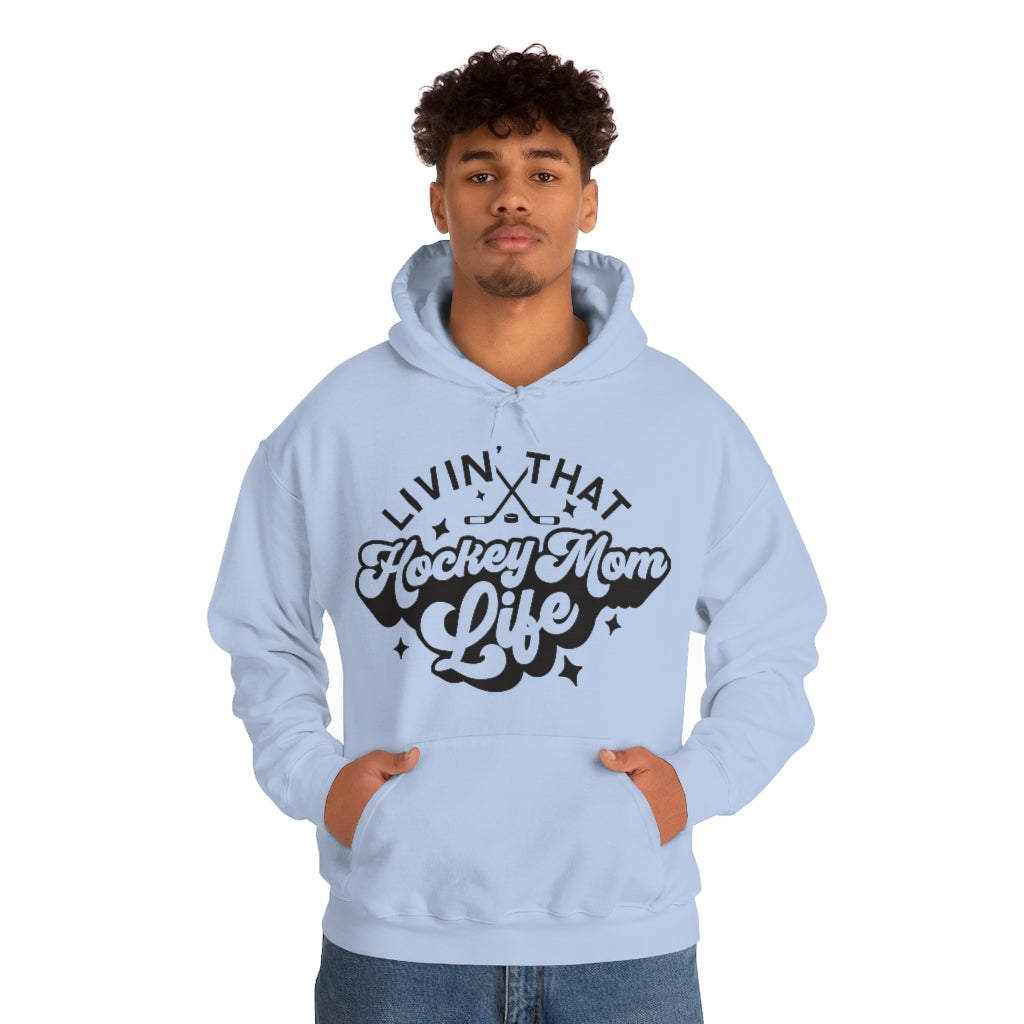 Living The Hockey Mom Life Hockey Mom Gifts: Retro Vintage Lettering Unisex Heavy Blend Hooded Sweatshirt