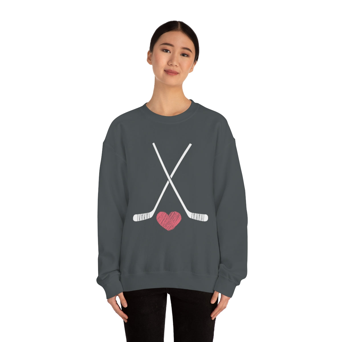 Hockey Stick Sweatshirt Heart Hockey Puck | Hockey Mom Shirt | Hockey Sweatshirt | Hockey Gifts | Sweaters for Women | Hockey Art