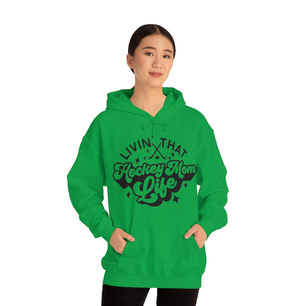 Living The Hockey Mom Life Hockey Mom Gifts: Retro Vintage Lettering Unisex Heavy Blend Hooded Sweatshirt