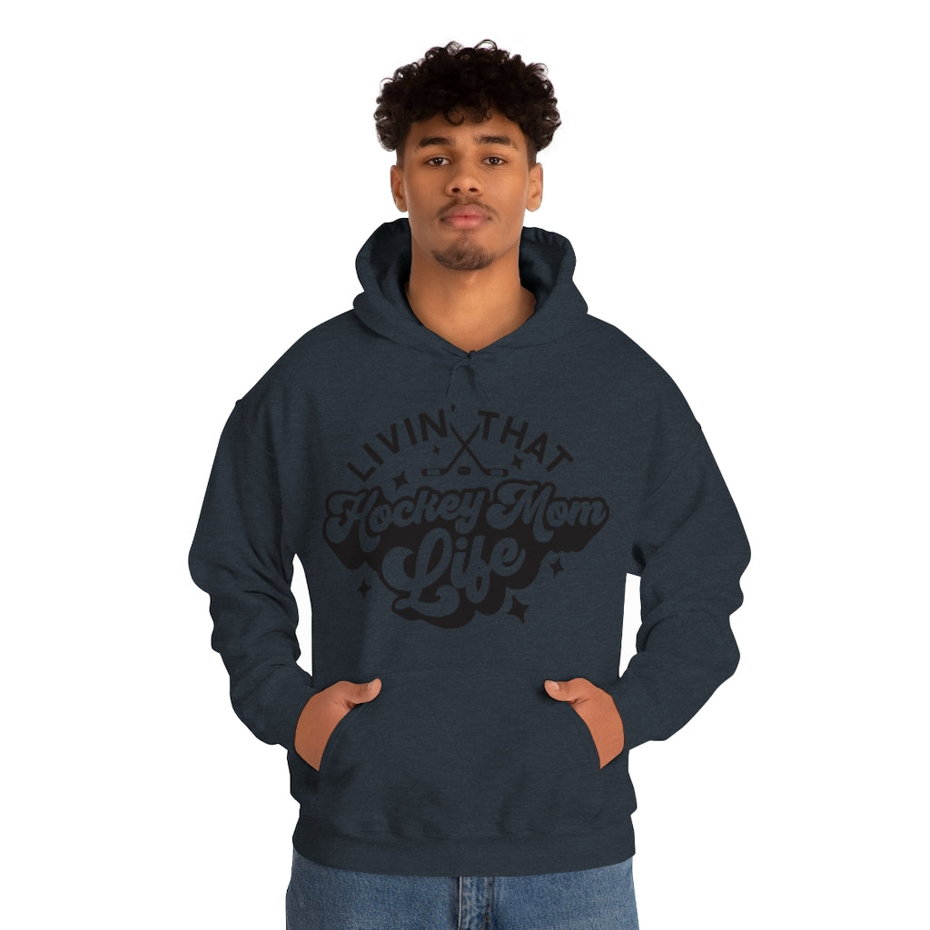 Living The Hockey Mom Life Hockey Mom Gifts: Retro Vintage Lettering Unisex Heavy Blend Hooded Sweatshirt