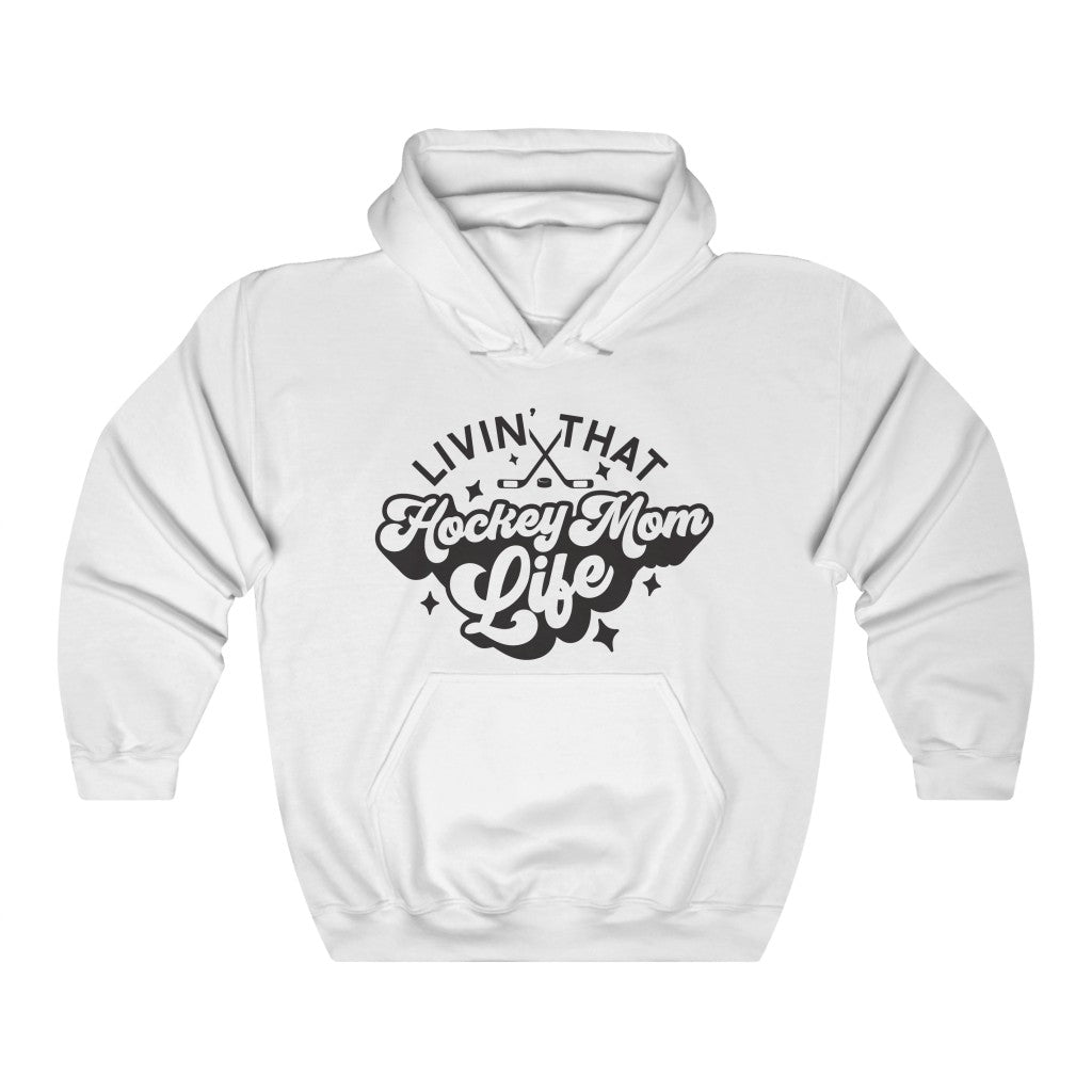 Living The Hockey Mom Life Hockey Mom Gifts: Retro Vintage Lettering Unisex Heavy Blend Hooded Sweatshirt