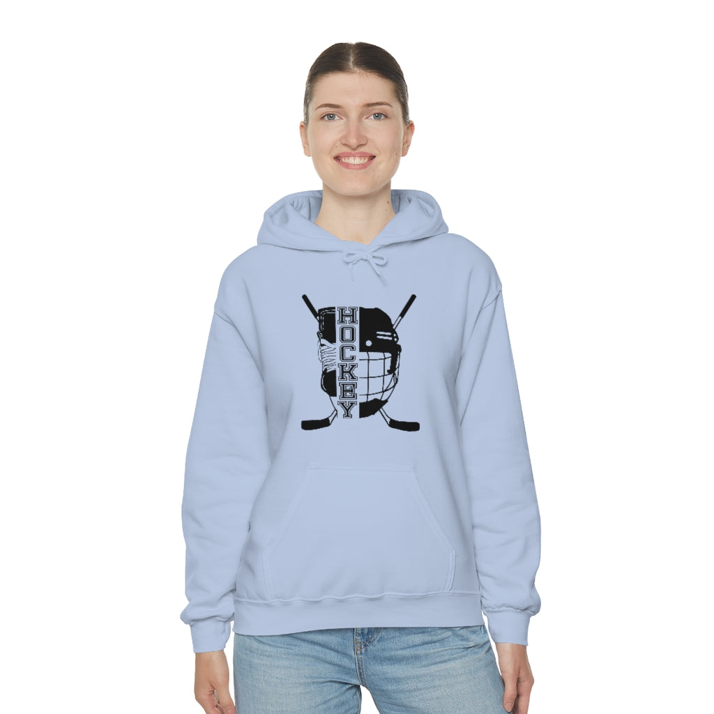 Hockey Player Gifts: Ice Skates Stick & Helmet, Retro Vintage Unisex Heavy Blend Hooded Sweatshirt