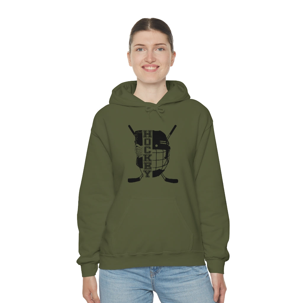 Hockey Player Gifts: Ice Skates Stick & Helmet, Retro Vintage Unisex Heavy Blend Hooded Sweatshirt