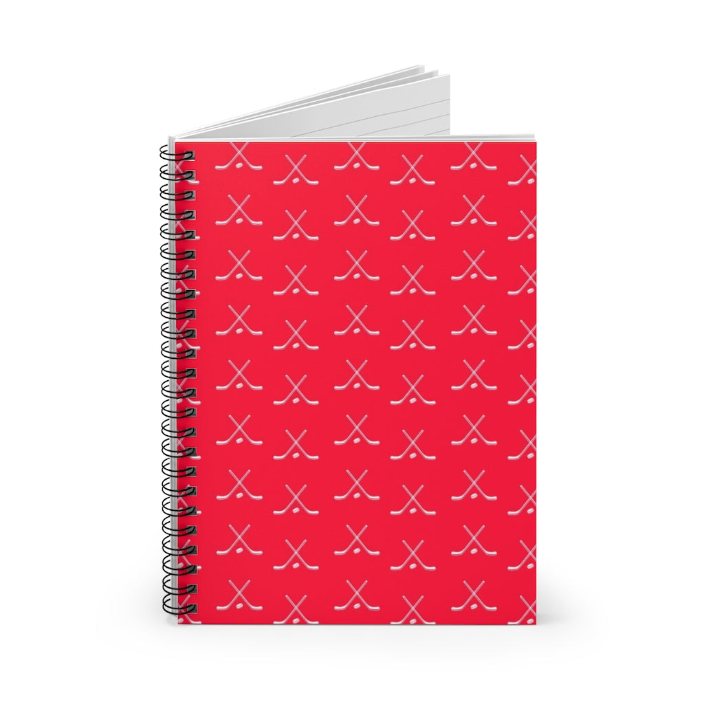 Hockey Lover Ruled Line Paper Spiral Notebook - Hockey Player, Team Mom, Red and White Graphic Hockey Gifts for Kids, Moms