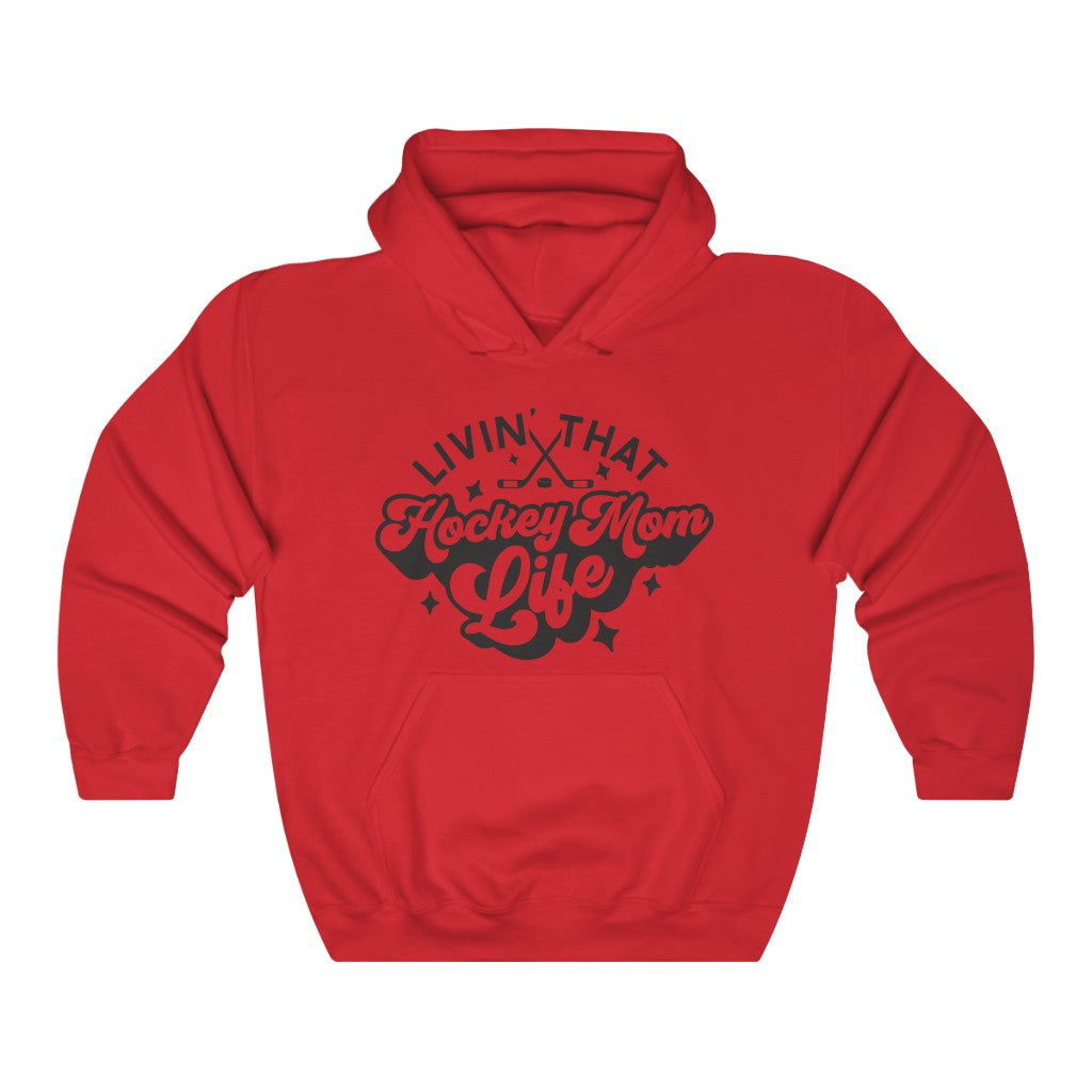 Living The Hockey Mom Life Hockey Mom Gifts: Retro Vintage Lettering Unisex Heavy Blend Hooded Sweatshirt