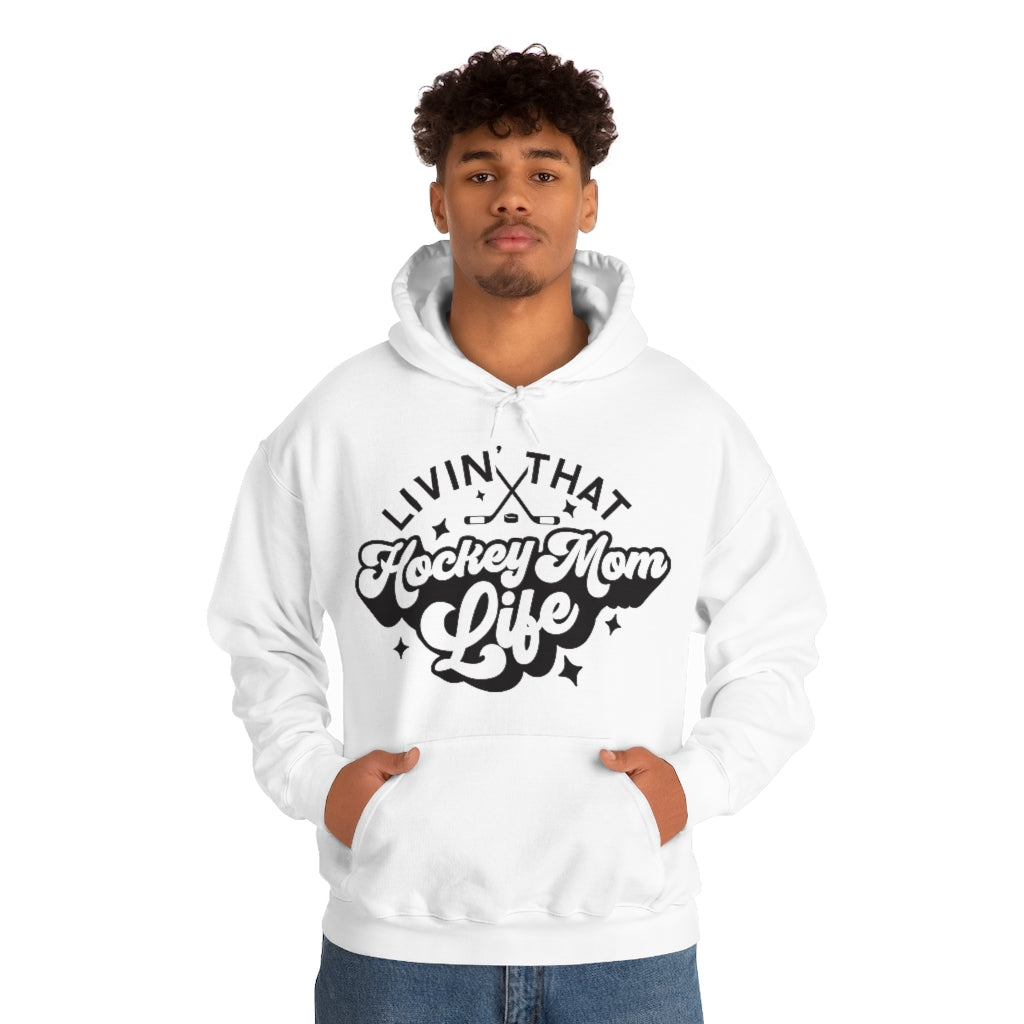 Living The Hockey Mom Life Hockey Mom Gifts: Retro Vintage Lettering Unisex Heavy Blend Hooded Sweatshirt