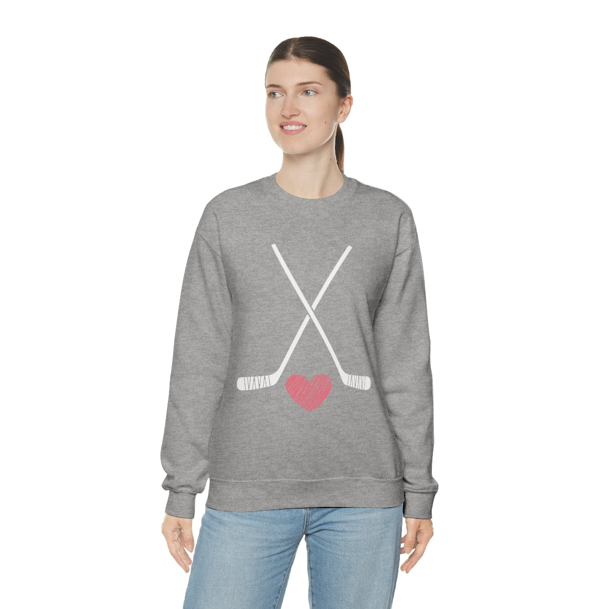 Hockey Stick Sweatshirt Heart Hockey Puck | Hockey Mom Shirt | Hockey Sweatshirt | Hockey Gifts | Sweaters for Women | Hockey Art