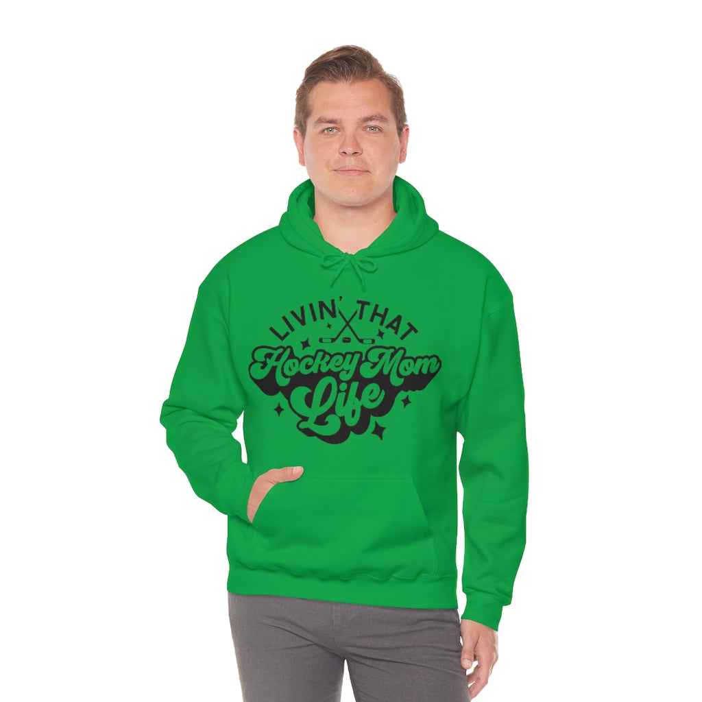 Living The Hockey Mom Life Hockey Mom Gifts: Retro Vintage Lettering Unisex Heavy Blend Hooded Sweatshirt