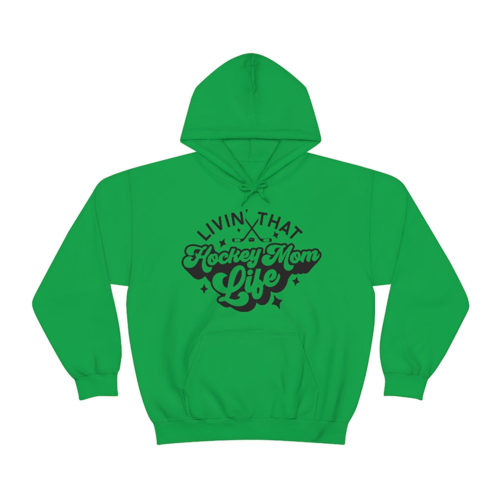 Living The Hockey Mom Life Hockey Mom Gifts: Retro Vintage Lettering Unisex Heavy Blend Hooded Sweatshirt