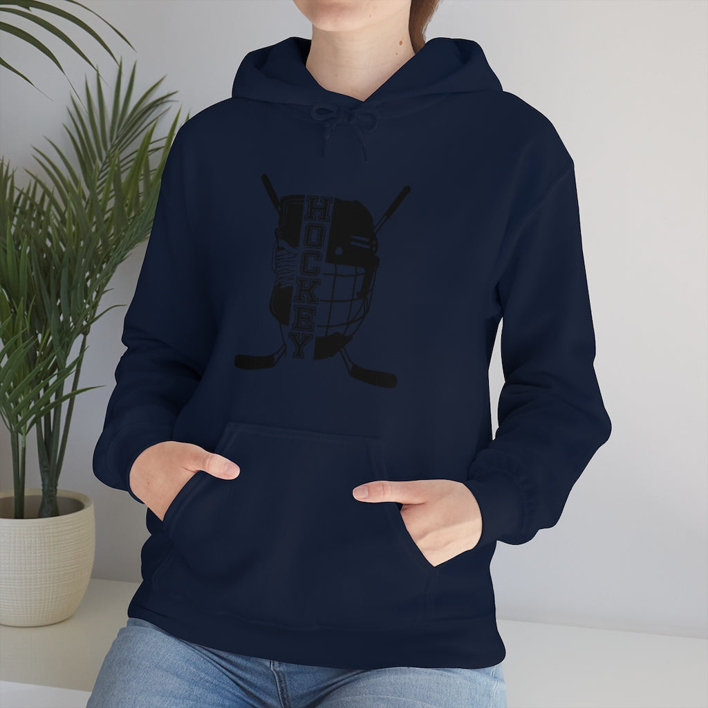 Hockey Player Gifts: Ice Skates Stick & Helmet, Retro Vintage Unisex Heavy Blend Hooded Sweatshirt