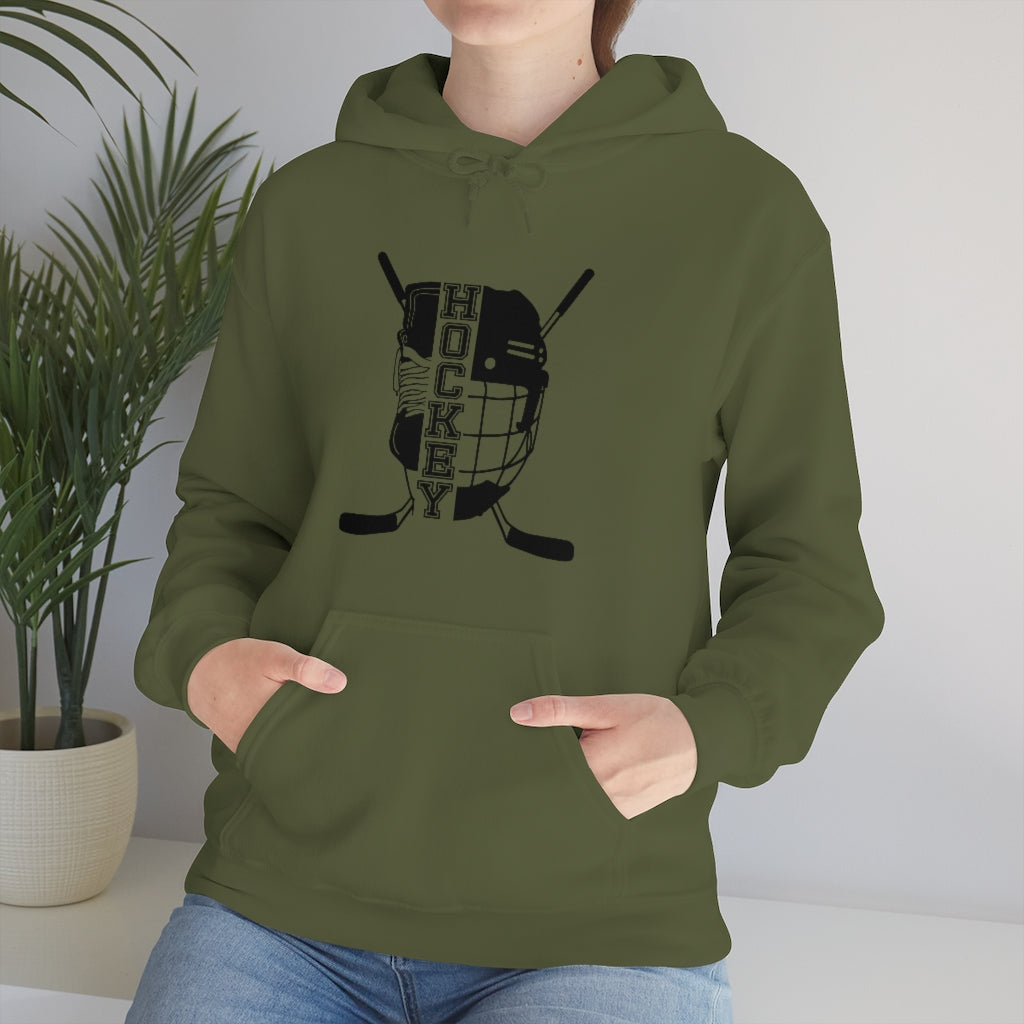 Hockey Player Gifts: Ice Skates Stick & Helmet, Retro Vintage Unisex Heavy Blend Hooded Sweatshirt