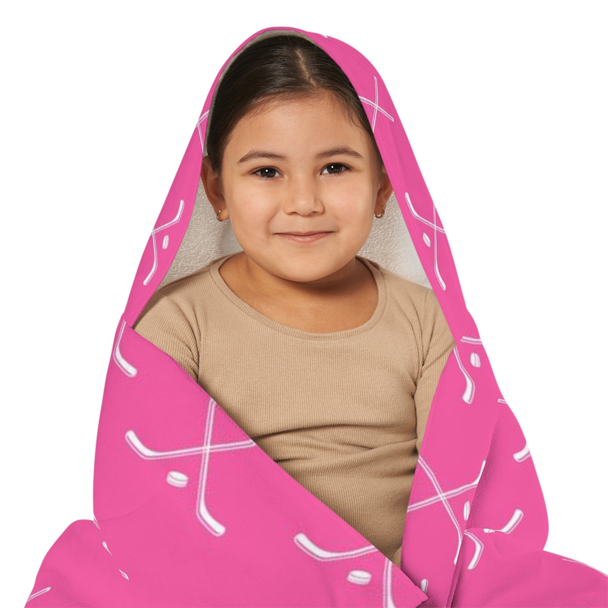 Hockey Player Youth Hooded Towel, Gifts for Hockey Players, Bathroom Towel, Hockey Sticks Pink and White