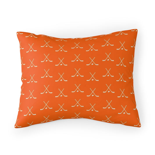 Hockey Lover Bedding - Pillow Sham Standard, Hockey Sticks, Boys Bedroom, Hockey Player Bedroom Decor Orange and White